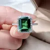 OEVAS 100% 925 Sterling Silver 8*10mm Emerald Wedding Rings For Women Sparkling High Carbon Diamond Party Fine Jewelry Wholesale 210924