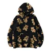 Fleece Hooded Sweatshirts Bear Print Half Zipper Pullover Hoodies Tops Coats Outwear 210811