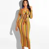 Mode élégante été automne robe femmes sexy col en V rayé imprimé fête formelle longue gaine robes vestidos de fiesta 210520