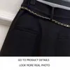 Kvinnors byxor Capris Women 2021 Höst Vinter Wide Ben Black Wool Byxor Hög midja Pearl Chain Belt Pantalon Femme Ropa Mujer