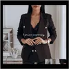 Kvinnors kostymer Blazers Apparel Womens Blazer Metal Double Breasted Suit Office Jackor Work Lady Coat Plus Size Whit NWWCE