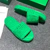 Autumn New Green Wool Platform Women Slippers Round Toe Thick Sole Furry Slides Comfort One Strap Leisure Shoes Woman