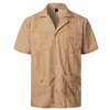 Marinho azul Cubana Camp Guayabera Mens Camisa Étnica Bordado Floral Camisas Para Homens Botão Casual de Lapela Beach Feriado Verão 210524