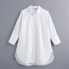 women simply style buttons decoration casual white poplin blouse office lady side split shirts chic blusas tops LS6562 210420