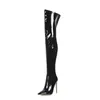 Stövlar Snyggt Shinny Patent Läder Over The Knee Stiletto Heels Pekade Toe Tight High Zipper Winter Long Boot 12cm