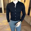 Men's Fashion Boutique Cotton Solid Color Collar Casual Business Long-sleeved Shirts Male Slim High-end Leisure 210721