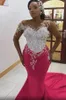 2022 Plus Size Arabski ASO EBI Luksusowy Mermaid Sparkly Prom Dresses Lace Zroszony Kryształy Wieczór Formalna Party Druga Recepcja Birysaid Suknia Sukienka Z465