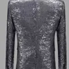 Shiny Silver Brocade Pak Jas Mannelijk Merk One Button Collar Tuxedo Jurk Blazers Mannen Slanke Fit Bruiloft Party Kostuum Homme 210522