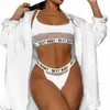 S-3XL Mulheres Sexy Underwear Set Senhoras Sexy Letra Transparente Bra G-String Thong Calcinha Set Feminino Preto Branco Sexo Lingerie Y0911