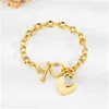 Stainls Steel Couple Heart Bracelet Europe American Style Charm Chain Zircon Heart Gold OT Cuff Lock Valentine's Bracelets