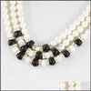 Halsband hängar naturligt vitt sötvatten ctured pärla 7-8 mm runda pärlor 3 rader kedjor rep halsband bröllop fest gåva smycken 17-19in