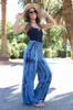 Kvinnors byxor Capris Women Loose High Waist Casual Leisure Daily Wide-Ben Floral Striped Streetwear Mode för sommar Skin-Friendly