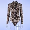 Colysmo Leopard Body Kobiety Bodycon Turtleneck Sexy Zwierząt Drukuj Kombinezon Długi Rękawem Femme Playsuit 210527