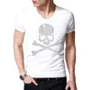 Skull Drilling T-Shirt Men's Black White Cotton Short Tshirt High Quality Top Tees Shirt Male Shining lights 210716