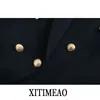 ZA Moda donna con bottoni in metallo Blazer Cappotto Vintage Manica lunga Spacchetti posteriori Capispalla femminile Chic Top 211116