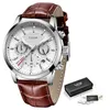 Relógios Mens Reloj Hombre Lige Casual Leathe Quartz Men's Watch Top Brand Luxury Clock Homens Esporte Impermeável Cronógrafo + Caixa 210527