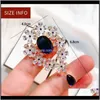 Pins, Drop Delivery 2021 Vintage Blue Red Zircon Crystal Teardrop Brooches For Women Beautiful Brooch Elegant Wedding Bridal Bouquets Jewelry