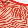 Zebra Malha Cardigan Crop Top Laranja Sweater Striped Kardigany Za Mulheres Knitwear Moda Sweter Tops Sueter Feminino Ins 210812