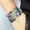 Bön pärlor Naturligt fluorit Beaded armband för kvinnor Mala Yoga Meditation Wrap runt yoga smycken damer gåva