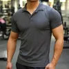 2021 fermeture éclair gris course à pied hommes Sport formation glace soie été Polo T-shirt à manches courtes mâle décontracté séchage rapide Gym Fitness Slim t-shirts hauts vêtements