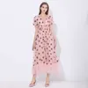 Lantejoulas vestido de morango mulheres elegante vestido longo v neck slow sleeve mesha sexy vestidos festa vintage vestido floral mulheres robe 210311