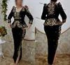 알제리 의상 karakou 이브닝 드레스와 Peplum Soirée de Mariage Gold Embroirdery 붉은 돌 긴 소매 kaftan 댄스 파티 드레스