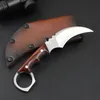 New Karambit Knife D2 Steel Blade Full Tang Rosewood Handle Fixed Blade Tactical Claw Knives With Leather Sheath