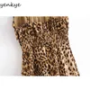 Vintage imprimé léopard robe fronde femmes col en V sans manches a-ligne mini femme été mousseline de soie robe sexy 210514