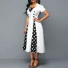 Woman Dress 2021 Summer Casual Plus Size Slim Patchwork Dot Print Ball Gown Dresses Women Sexy Vintage Office Long Party Dress X0521