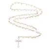Hängsmycke Halsband Alloy Christian Cross Rosary Simulering Pearl Bead Halsband för kvinnor Män Katolska Religiösa Smycken