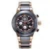 new men quartz watch black ceramic twotone stainless steel back dial silver hands chronograph268s