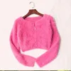 E-girl zoet pluizig voorste ronde hals rits lange mouw jas vintage roze herfst party 90s trui roze cardigan 210602