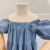 Été filles robe une épaule manches bouffantes mode européenne et américaine Denim bébé enfants vêtements pour enfants 210625