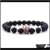 Beaded Strands Armband smycken Kvinnor Svart/guld/Sier/Rose Gold Plated Alloy Crown Charm Charm Natural Lava Stone Armband PS0784 Drop Leverans