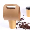 Disposable Kraft Paper Cup Basehållare med handtag Miljövänlig Kaffe Mjölk Te Cups Tray Takeaway Drink Packaging BBA9585