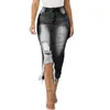 Women Skirts High Waist Denim Jeans Skirt Ladies Bandage Split Long Plus Blue Slit Mid Casual