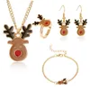 Очаровательные браслеты девушки рождественские украшения подарок рождественские лося дерево Санта-Клаус ожерелье серьги браслет кольцо 4 в 1 комплект оптом