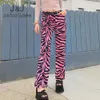 Casual Gedruckt Hohe Taille Streetwear Weibliche Hosen Retro Zebra Gestreiften Gerade Frauen Lange Hosen Damen Dünne Hosen 210518