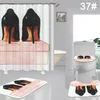 Eleganta blommor tryckta duschgardiner fulla bokstäver designer badrum mattor 4 bitar set non slip toalett badmattor