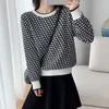 Women Geometric Khaki Knitted Sweater Casual Houndstooth Lady Pullover Sweater Female Autumn Winter Retro Jumper C-272 211123