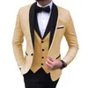 3 Stück Hochzeit Smoking Slim Fit Männer Anzüge mit schwarzem Schal Revers Benutzerdefinierte Männliche Mode Kostüm Jacke Hosen Bräutigam Weste Neue X0909