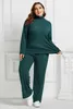 Ensemble de pyjama pour femmes d'hiver surdimensionné 2XL-5XL Sweat-shirt pour femmes confortable tissu en coton haut à col roulé + pantalon ample 2 pièces ensemble 210528
