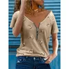 Moda Summer Sexy Plus Size Odzież Damska Drukowana T Shirt V Neck Zipper Casual Luźny Krótki Rękaw Top 210623