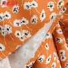 Angada Women Orange Floral Print Summer V Neck Short Sleeve Ladies Loose Mini Dress Vestidos SY269 210416