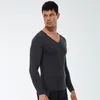 Running Jerseys Jesień Winter V-Neck Mężczyźni T-Shirt Fitness Z Długim Rękawem Koszule Sportowe Plus Velent Trzymać Ciepła solidna koszula Trening