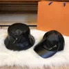 Fashion Ball Caps Designer Bucket Hat Leather Pin Stingy Brim Hats Cap Patchwork for Man Woman 2 Style Top Quality