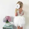 Été Perles Fille Robe 2021 Blanc Dos Nu Filles Adolescente Princesse Robe Irrégulière Tutu 2-6 ans Rose Enfants Robes Rose Q0716