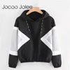 Jocoo Jolee Fashion Hooded Windbreaker Jacket Patchwork Jackets Women Color Block Zipper Jacket Fall Casual Coats Outerwear 210804