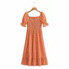 Women Square Neck Short Sleeve Ruffle Bow Midi Dress Vintage Sexy Back Hollow Draw Back Chic Female Dresses Vestidos Mujer 210507