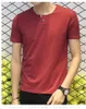 Color Solid Mens Summer Tops Tshirts Single Button Design Hommes Short Sleeve Soft Tees
